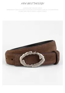 Women brown suede leather belt with irregular silver alloy buckle fashion jeans item.