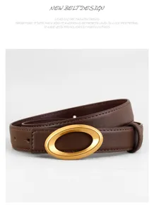 Women genuine leather belt with elegant gold oval buckle stylish casual waist accessory
