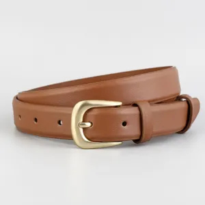 Cintura da donna casual in pelle marrone con fibbia retro oro chiaro elegante accessorio