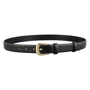 Cintura in pelle nera da donna con fibbia ad ardiglione rétro oro chiaro vista principale.
