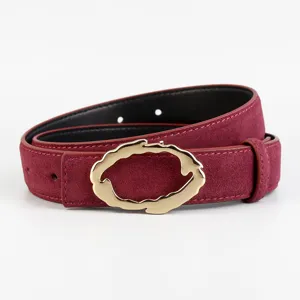 Women's Wide Suede Belt with Irregular Gold Buckle Fashion Casual Jeans Dress Belt