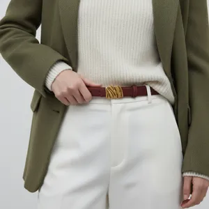 Ceinture en Cuir Véritable Daim Mat Rétro pour Femmes Minimaliste Casual Boucle à Ardillon en Alliage Accessoires de Commuter