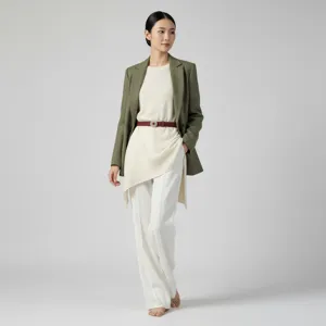 Stylish women's suede belt featuring an elegant pearl-inlaid round buckle, detail shot.