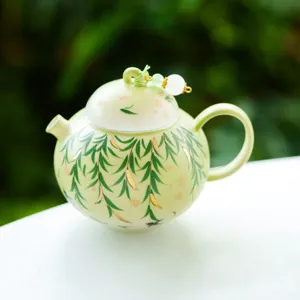 Ceramic teapot single person kung fu tea set elegant green kettle with filter for home