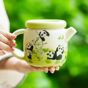 Panda Ceramic Teapot Rock Mineral White Porcelain Kung Fu Tea Pot Portable High Beauty Tea Kettle For Home Office Gift