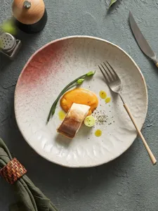 Keramik Steak-Teller Haushalts-Salat-Schüssel mit einzigartigem Pfirsich Farbverlauf Rand.