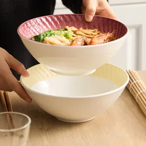 Large Ceramic Ramen Noodle Bowl With Berteaux Texture Heat Resistant Microwave Safe Serving Bowl Household Tableware