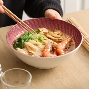 Exquisite ceramic noodle bowl with embossed texture, large capacity home kitchen tableware for ramen.