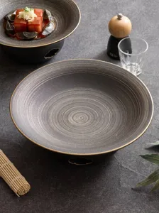 Χειροποίητο σετ κεραμικά πιάτα hot pot με μεταλλική υφή πινέλου για επαγγελματική εστίαση.