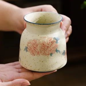 Keramik Teezeremonie Utensil Aufbewahrung Röhre Blumenvase Vintage Blumenmuster Heimdeko