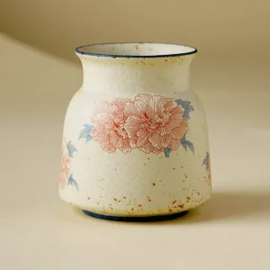 Retro Keramik Teewerkzeug Aufbewahrung Zylinder Blumenvase Heimtisch Dekor Blumenmuster
