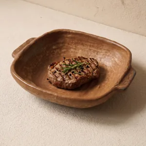 Retro ceramic double ear plate for steak western food kitchen baking dish tableware