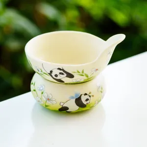 Ensemble de filtre à thé en céramique avec joli motif de panda, idéal pour thé en vrac.
