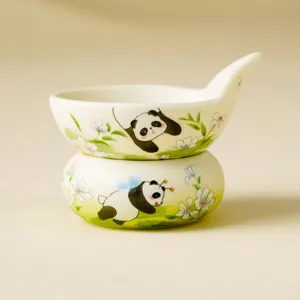 Ensemble de filtre à thé panda en céramique, infuseur mignon empilable pour thé en vrac.