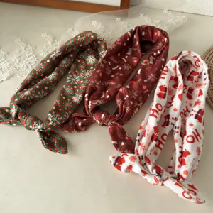 Christmas knotted hair bands holiday Santa Claus print elastic bow headbands for women hair accessories