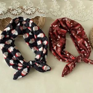 Christmas knotted rabbit ear headband set with Santa and reindeer print elastic hair accessories