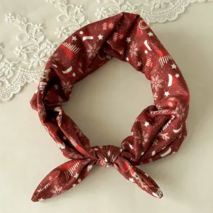 Christmas rabbit ear knotted headband, women elastic hair band with festive Santa Claus print.