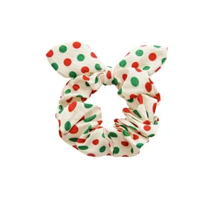 Christmas red green polka dot rabbit ear hair scrunchie holiday cute fabric hair rope party headwear