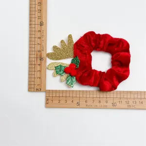 Weihnachten rot Samt Haargummi mit Glitzer Rentiergeweih und Beeren Dekoration für Party Haar