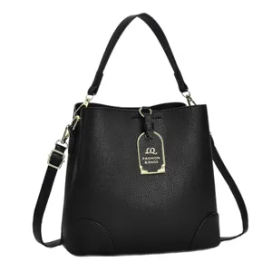 Schwarze Eimer Tasche Handtasche mit Griff und Schultergurt für Damen Alltag Arbeit.