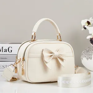 Modieuze witte handtas met strik, elegante PU lederen schoudertas voor dames en meisjes.