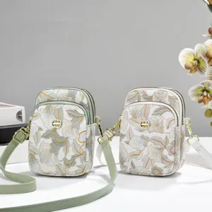 Women's Vintage Floral Printed Vertical Crossbody Phone Bag Small Shoulder Bag Chic Fabric Daily Commute Handbag