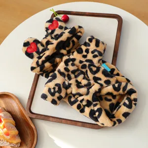Leopard print plush pet hoodie with cute heart embroidered ears for small dogs and puppies.