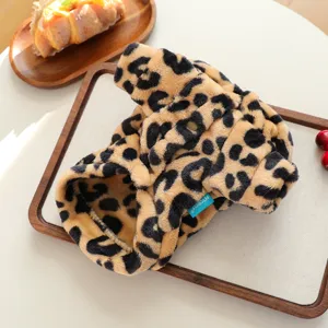 Cute leopard print plush pet hoodie for small dogs and puppies, soft winter pet clothing detail.
