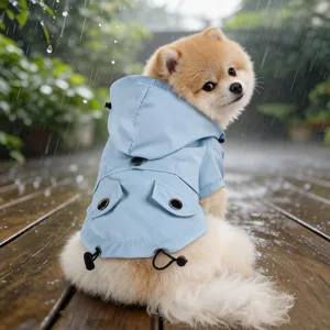 Waterproof Hooded Pet Raincoat For Small Dogs Puppies Lightweight Sky Blue Breathable Dog Rain Jacket With Pocket Drawstring