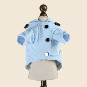 Blue pet raincoat with hood waterproof puppy clothes cute dog apparel for small dogs outdoor walking