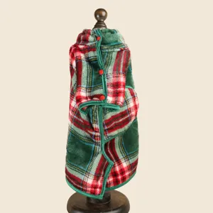 Weihnachten Kariert Haustier Fleece Mantel Warme Winter Hundekleidung mit Knöpfen und Rand.