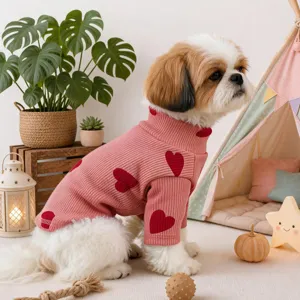 Schattige roze huisdier coltrui trui met rode hartjes, gezellige gebreide hondenkleiding voor puppy's.