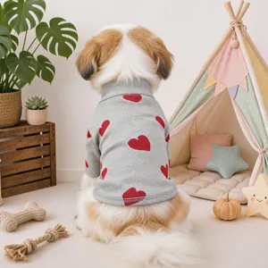 Kleine Hond Puppy Hart Print Ondershirt Huisdier Hoge Hals Basislaag Zacht Polyester Ribgebreide Trui Voor Katten Honden Kleding