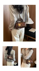 Women leopard print Boston handbag stylish casual shoulder crossbody bag for daily commute.