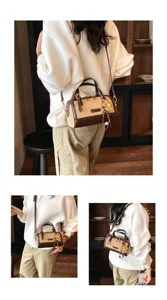 Chic women's boston shoulder bag, stylish contrast color design, perfect for daily commute.