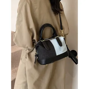 Trendy color-blocked denim Boston bag women's casual versatile handbag shoulder crossbody bag