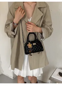 Black quilted leather chain bowling bag women stylish shoulder crossbody bag chic handbag