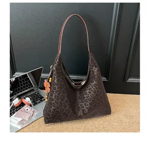 Leopardenmuster Wildleder Umhängetasche Lässig Shopper Handtasche für Damen Alltag
