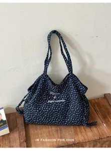 Borsa a tracolla casual in tela con stampa floreale per donna, shopper leggera.