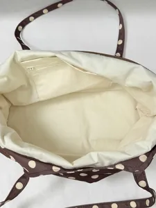Borsa a tracolla in tela a pois marroni grande capacità, borsa casual per donne.