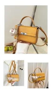 Korean style niche women handbag details, simple square bag, single shoulder crossbody bag.