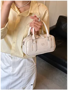 Sac à main bandoulière rétro minimaliste pour femme, élégant petit sac fourre-tout blanc.