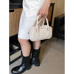 Sac à Main Boston en Cuir PU Rétro pour Femme Petit Sac à Bandoulière Carré Style Coréen Simple Sac à Main Quotidien Polyvalent