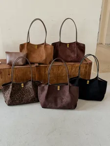 Large Capacity Suede Tote Bag Vintage Casual Shoulder Bag For Women Chic Daily Work Bag