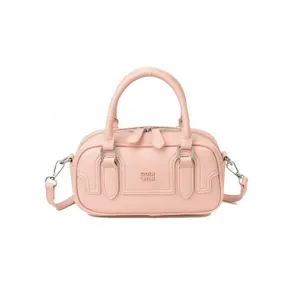 Sac a main bandouliere en cuir rose style coreen retro mode decontracte pour femme chic.