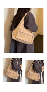 Borsa a tracolla semplice di grande capacità, borsa casual monocolore con tasca anteriore.