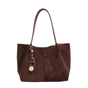 Retro braune Wildleder Umhängetasche für Damen, große Kapazität lässige elegante Achseltasche chic