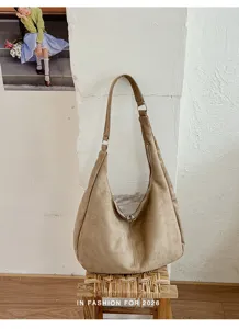 Retro casual grote capaciteit suède schoudertas vrouwen mode eenvoudige hobo okseltas 2026