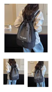 Sac à dos cordon en nylon décontracté grande capacité voyage école livre pour unisexe.