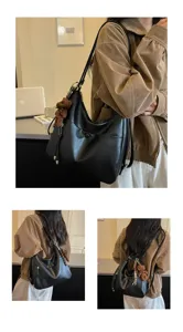 Retro grote capaciteit dames schoudertas rugzak casual zwart leer dagelijkse tote bag